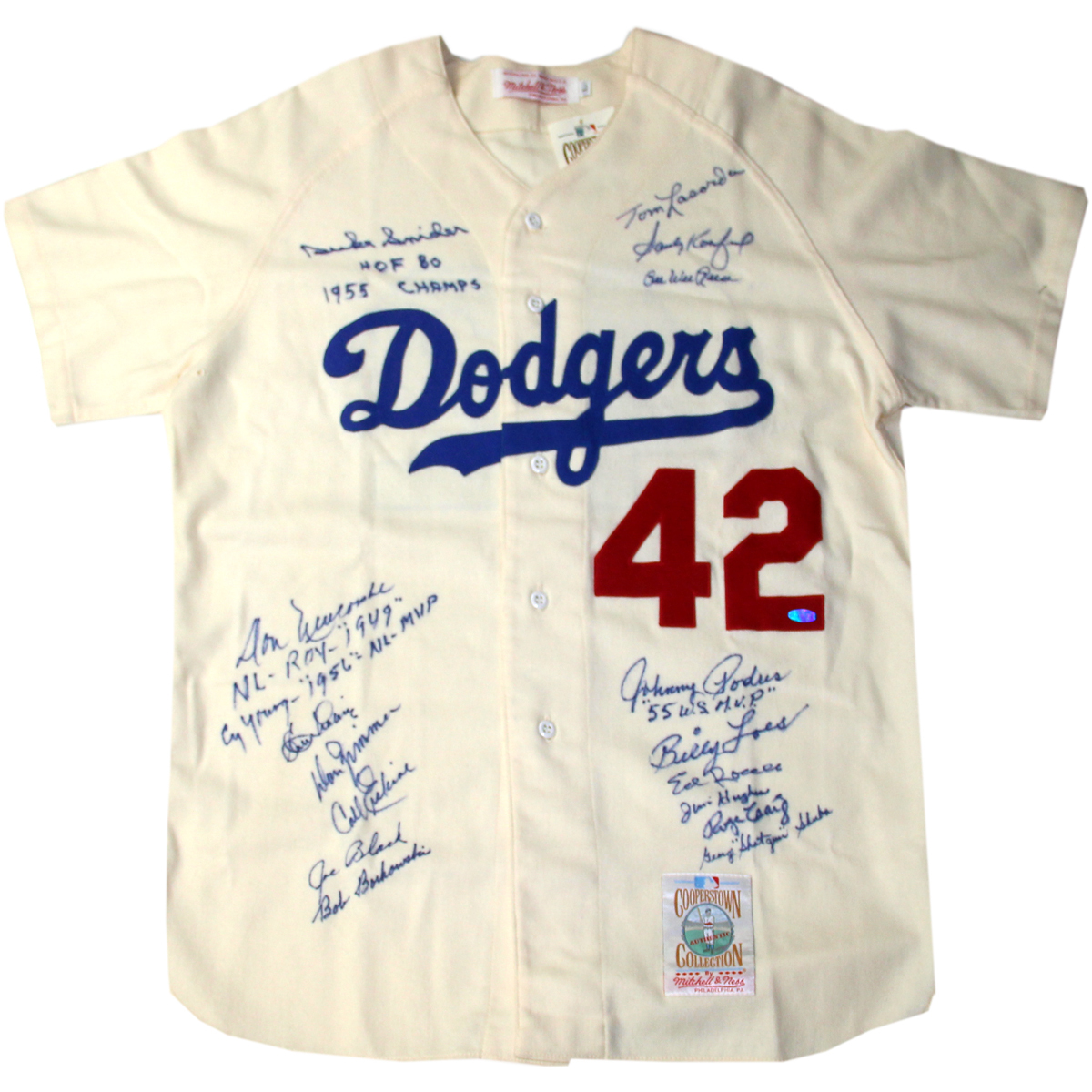 BROOKLYN DODGERS NO. 42 MULTI SIGNED JERSEY 16 SIGNATURES