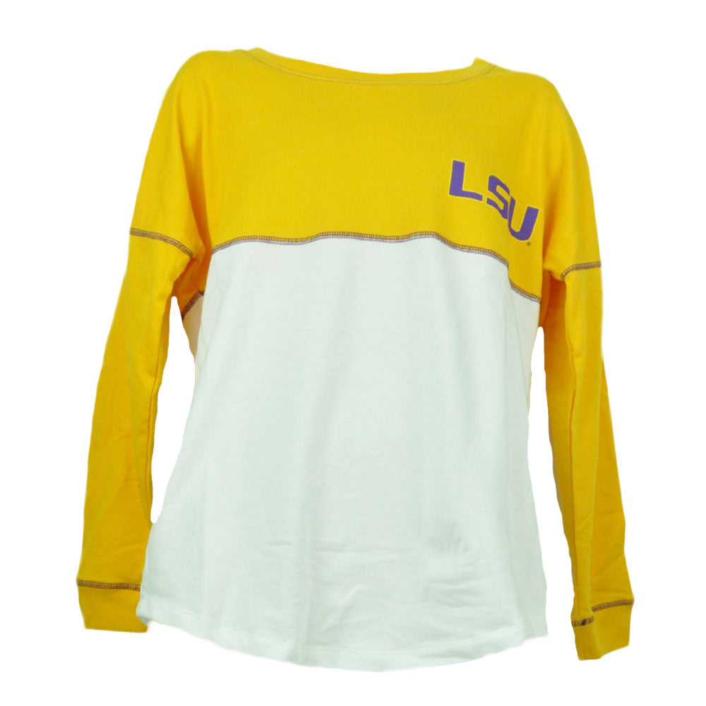 NCAA Louisiana LSU Tigers Womens Oversized Long Sleeve Tshirt Yellow White