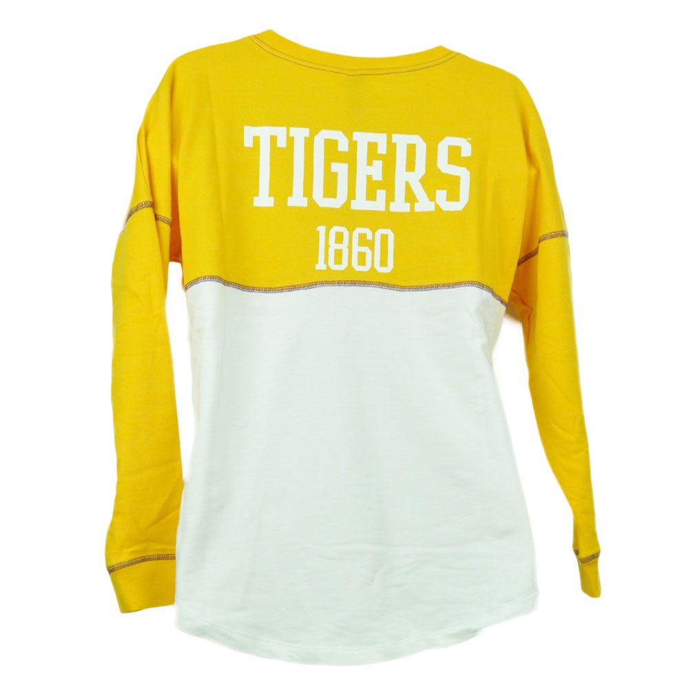 NCAA Louisiana LSU Tigers Womens Oversized Long Sleeve Tshirt Yellow White