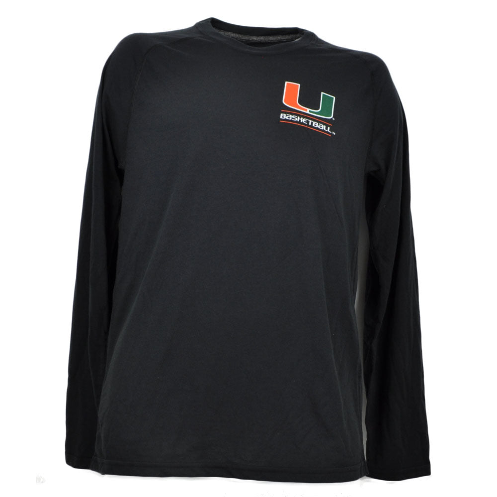 NCAA Adidas Miami Hurricanes Canes Basketball Black Long Sleeve Tshirt Tee Mens