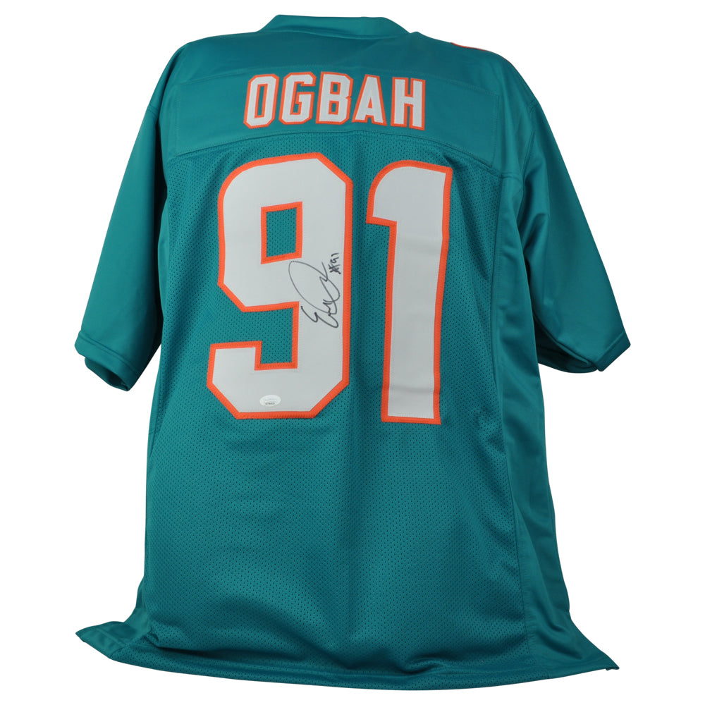 NFL Miami Dolphins Emmanuel Ogbah #91 Jersey Replica Signed Teal JSA Card