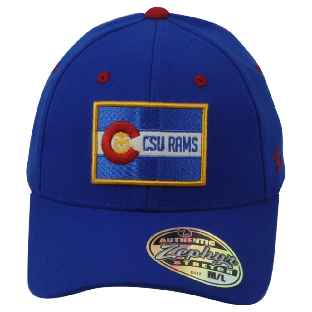 NCAA Zephyr Colorado State Rams Royal Blue Logo Flex Fit Stretch Hat Cap