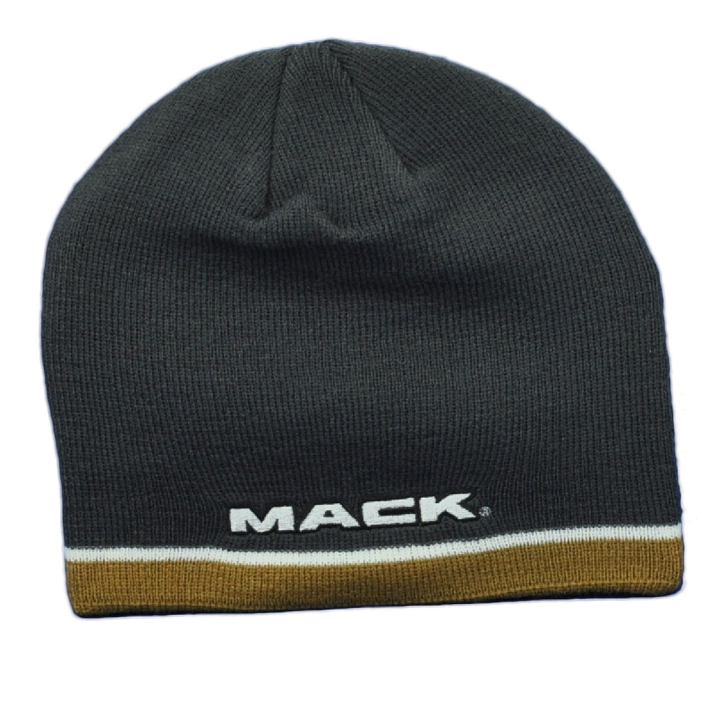 Mack Trucks Knit Beanie Cuffless Gray One Size Automobile Hat Winter Striped