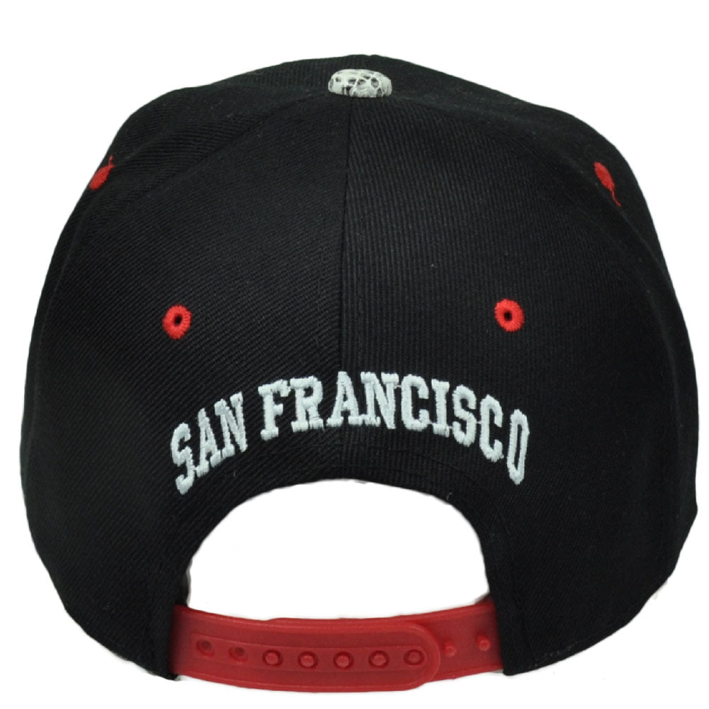 San Francisco City Town Faux Snake Skin Snapback Flat Bill Hat Cap Black Red
