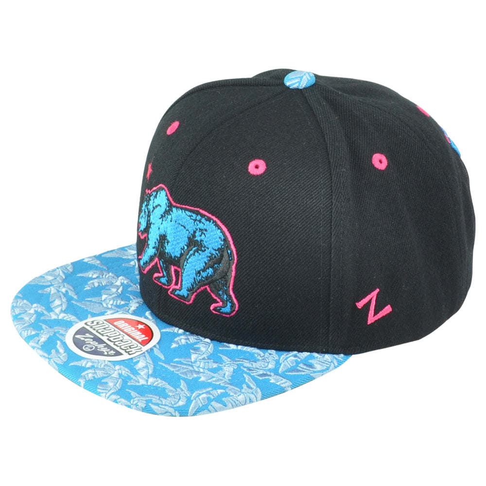 Zephyr California Cali Bear Republic Snapback Flat Bill State Black USA Hat Cap