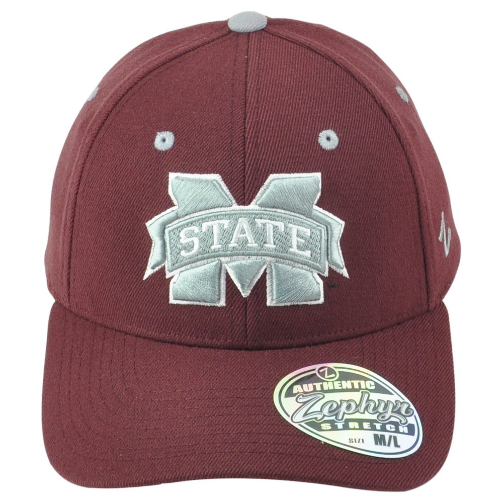 NCAA Zephyr Mississippi State Bulldogs Flex Fit Stretch Burgundy Hat Cap
