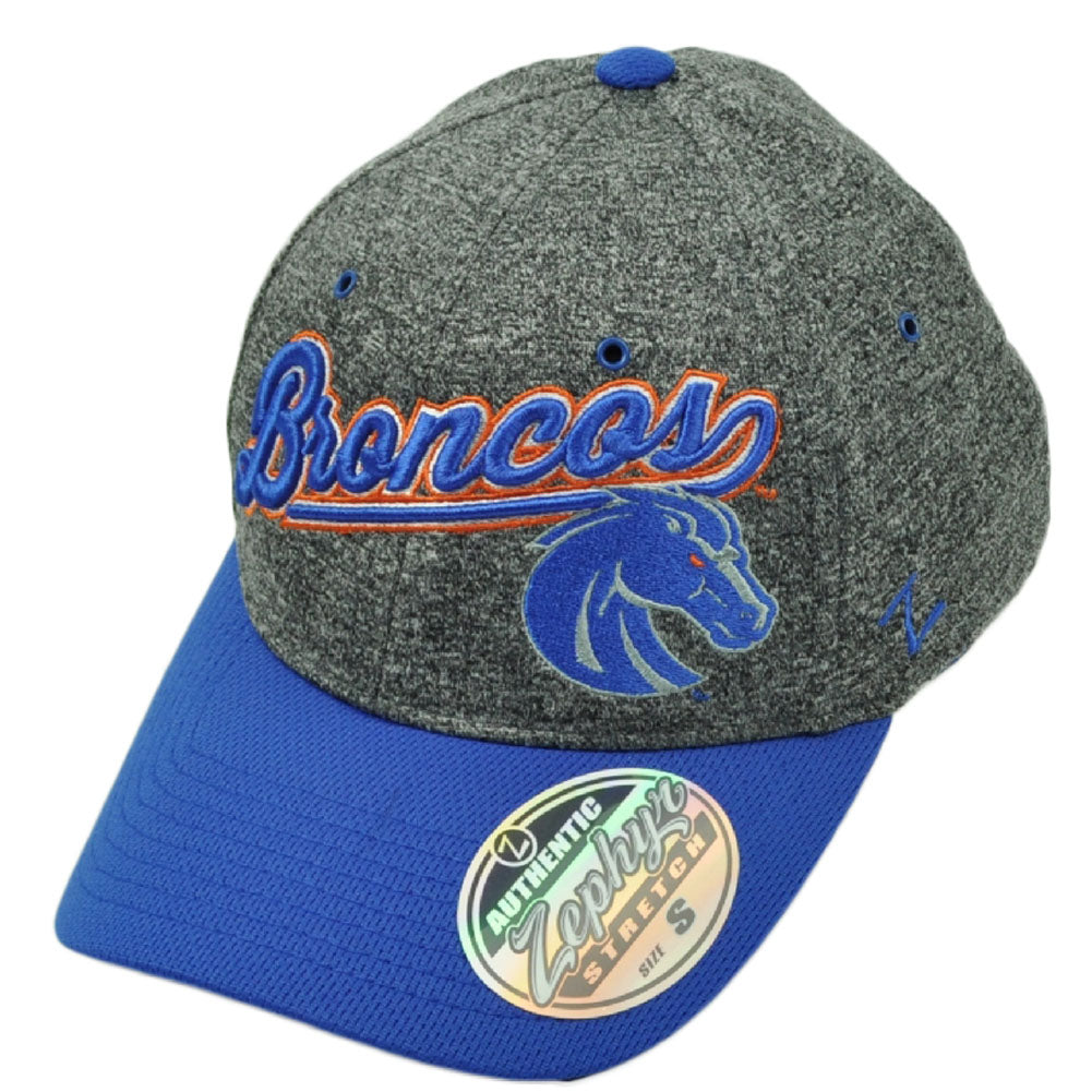NCAA Zephyr Boise State Broncos Flex Fit Hat Cap Stretch Curved Bill Gray