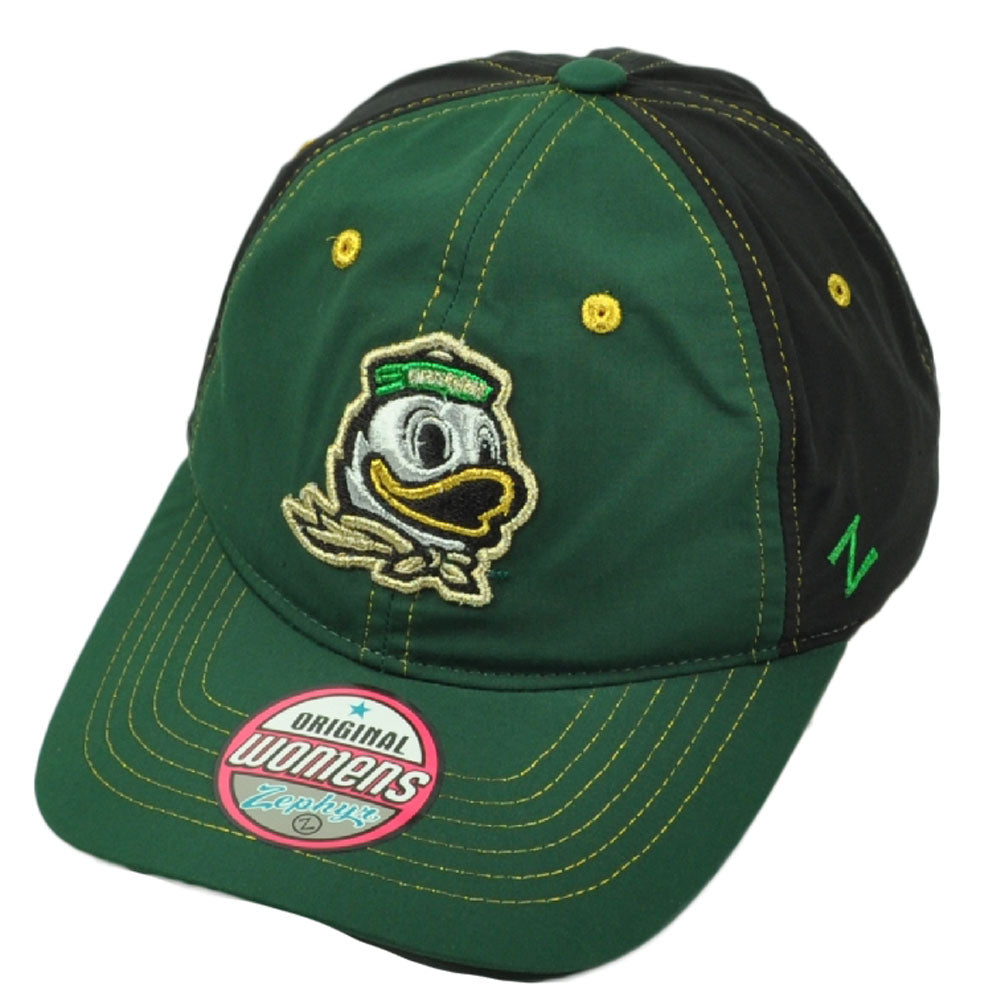 NCAA Zephyr Oregon Ducks Womens Hat Cap Two Tone Green Adjustable Curved Bill