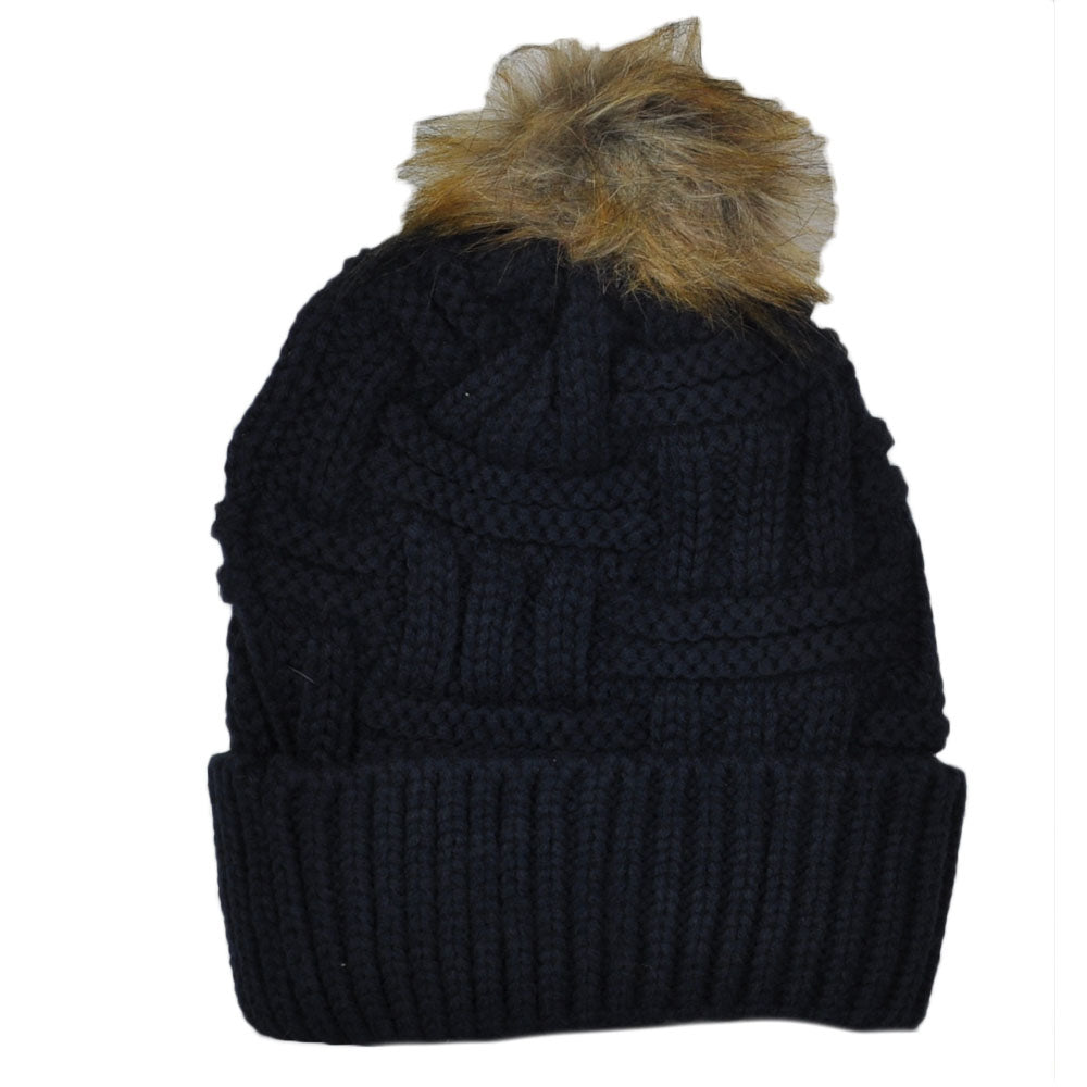 NCAA Zephyr Auburn Tigers Crochet Blue Navy Thick Pom Pom Cuffed Knit Beanie Hat
