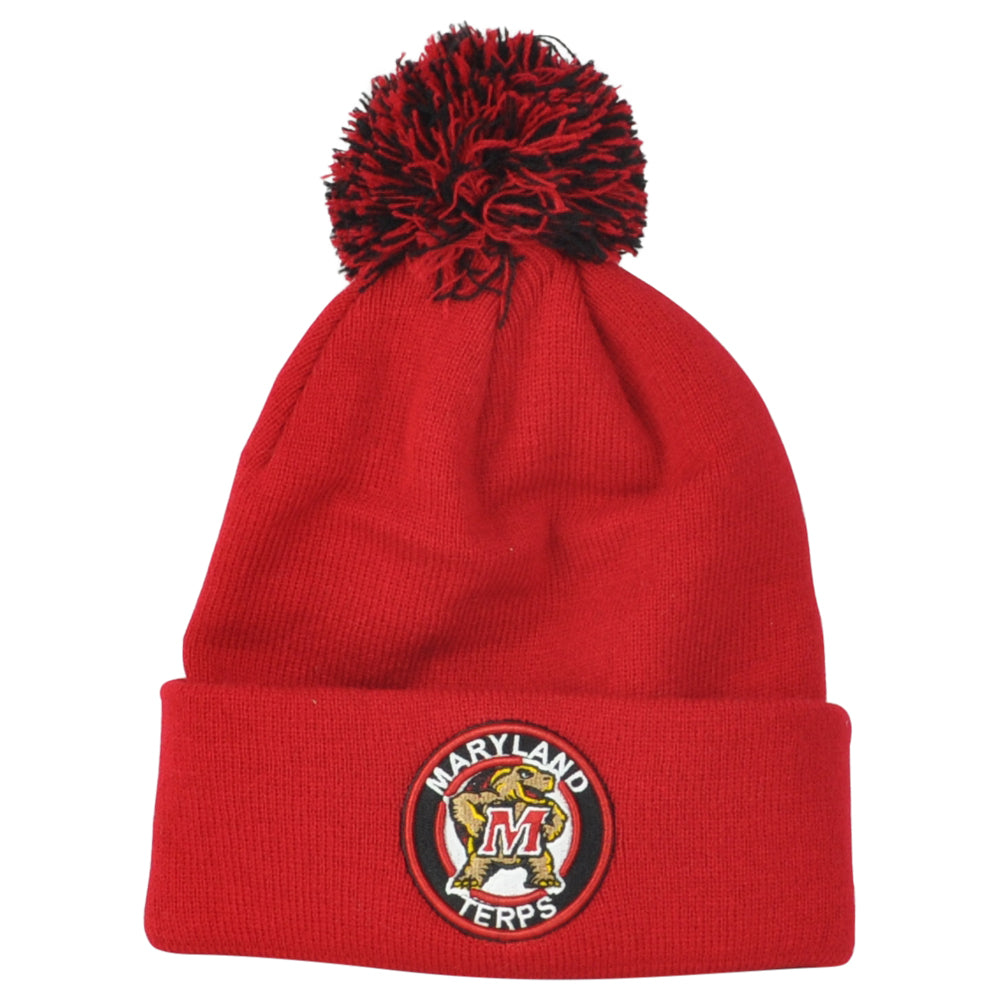 NCAA Zephyr Maryland Terrapins Terps Red Sports Pom Pom Cuffed Knit Beanie Hat