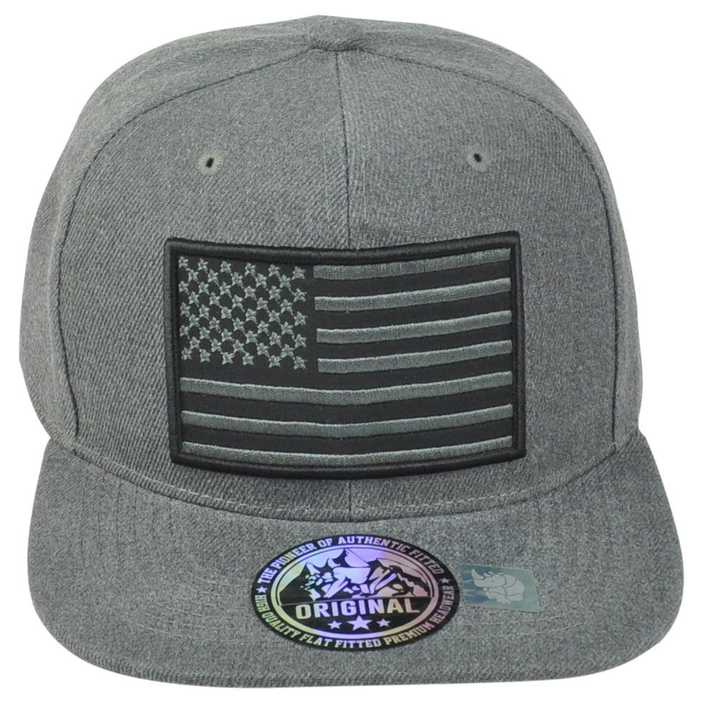 United States USA Flag Patch Dark Grey Adjustable American Flat Bill Hat Cap