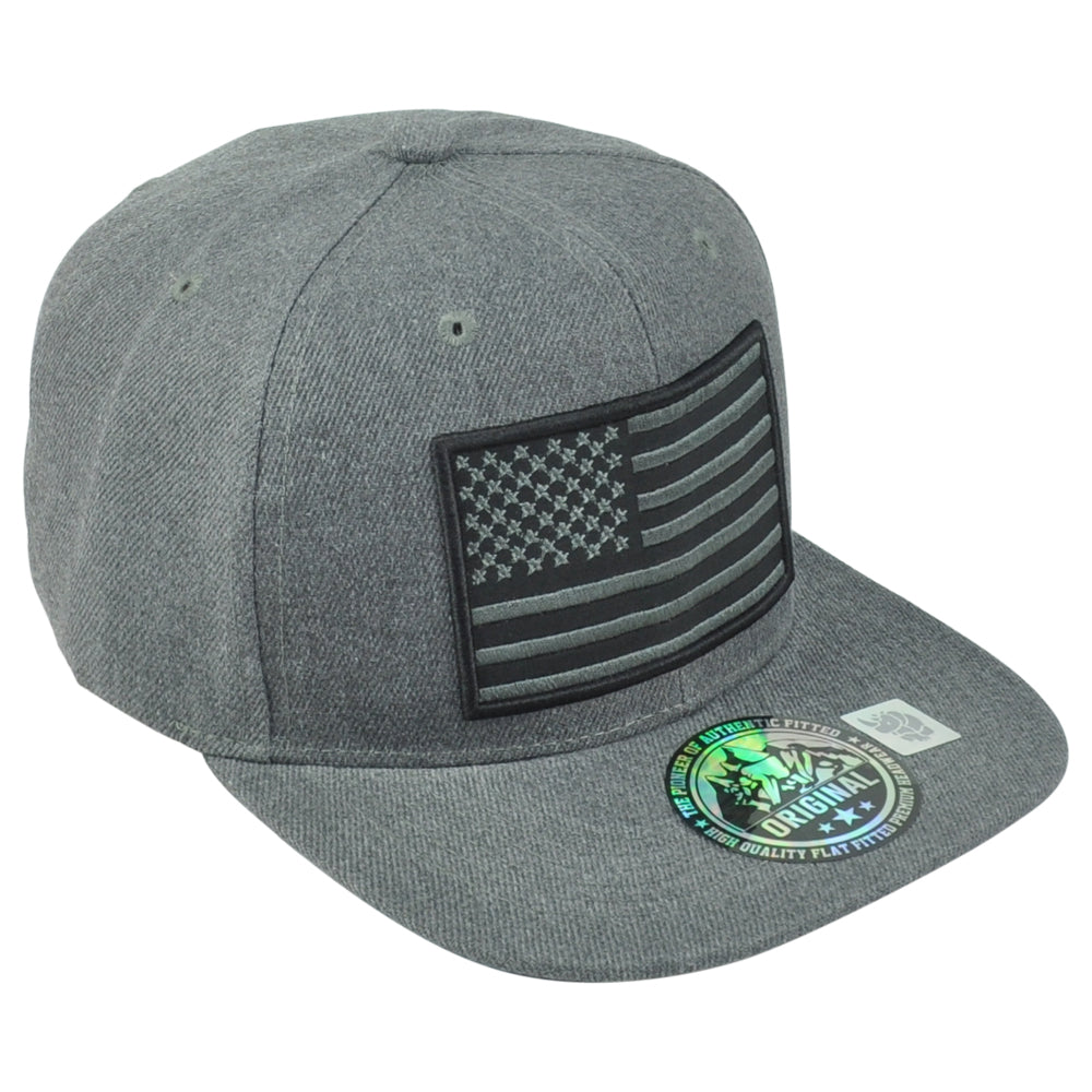 United States USA Flag Patch Dark Grey Adjustable American Flat Bill Hat Cap