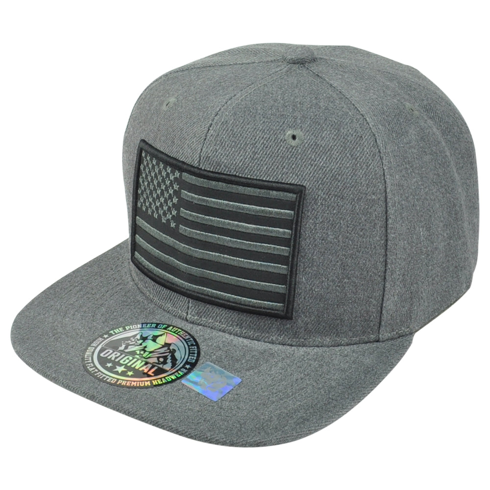 United States USA Flag Patch Dark Grey Adjustable American Flat Bill Hat Cap