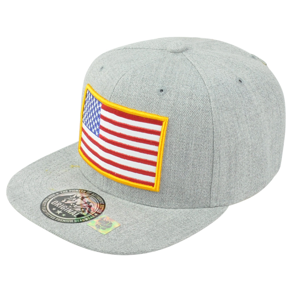 United States USA Flag Patch Light Grey Snapback American Men Flat Bill Hat Cap