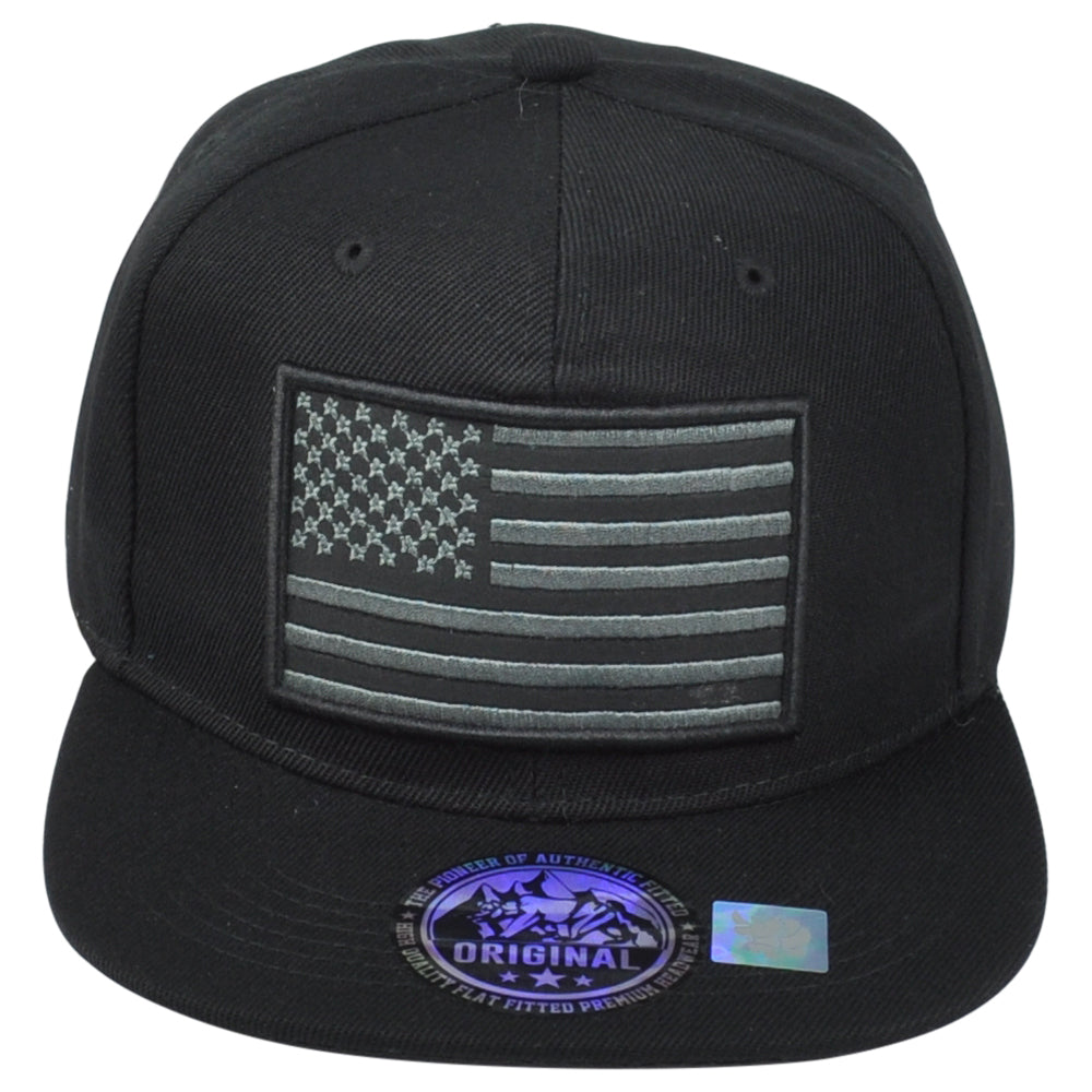 United States USA Flag Patch Black Adjustable American Flat Bill Adults Hat Cap