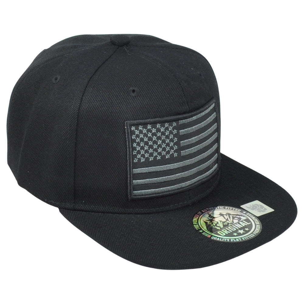 United States USA Flag Patch Black Adjustable American Flat Bill Adults Hat Cap