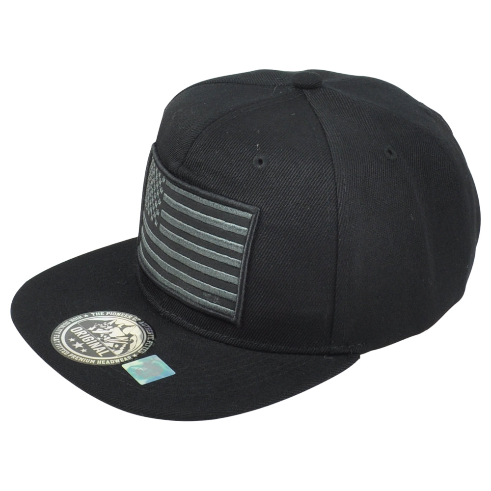 United States USA Flag Patch Black Adjustable American Flat Bill Adults Hat Cap