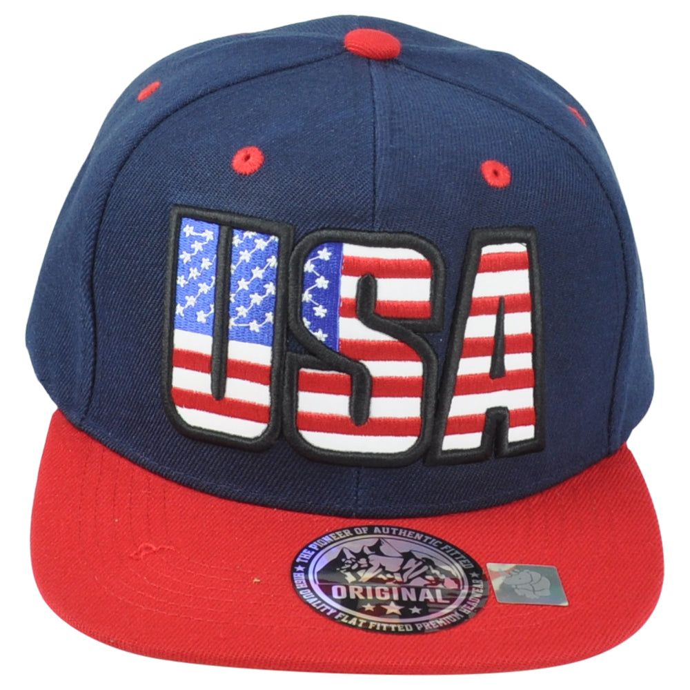 United States USA Flag Logo American Patriotic Navy Red Snapback Adults Hat Cap