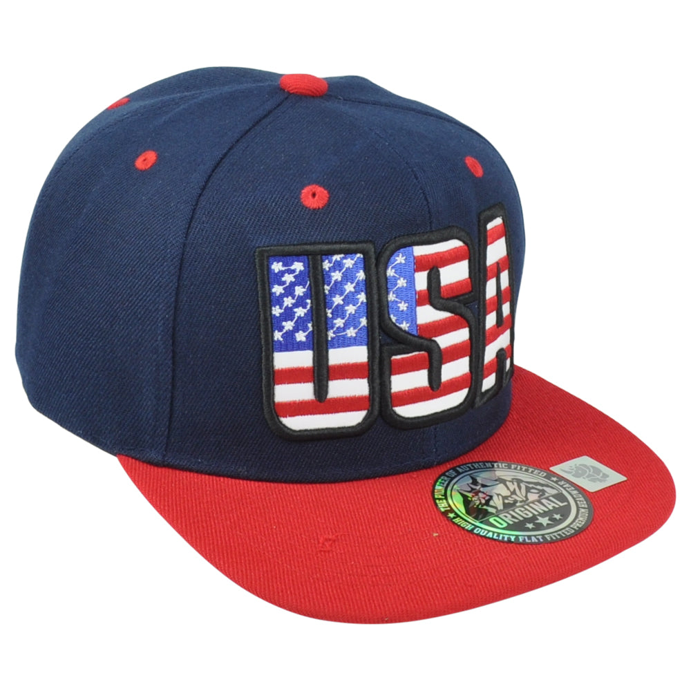 United States USA Flag Logo American Patriotic Navy Red Snapback Adults Hat Cap