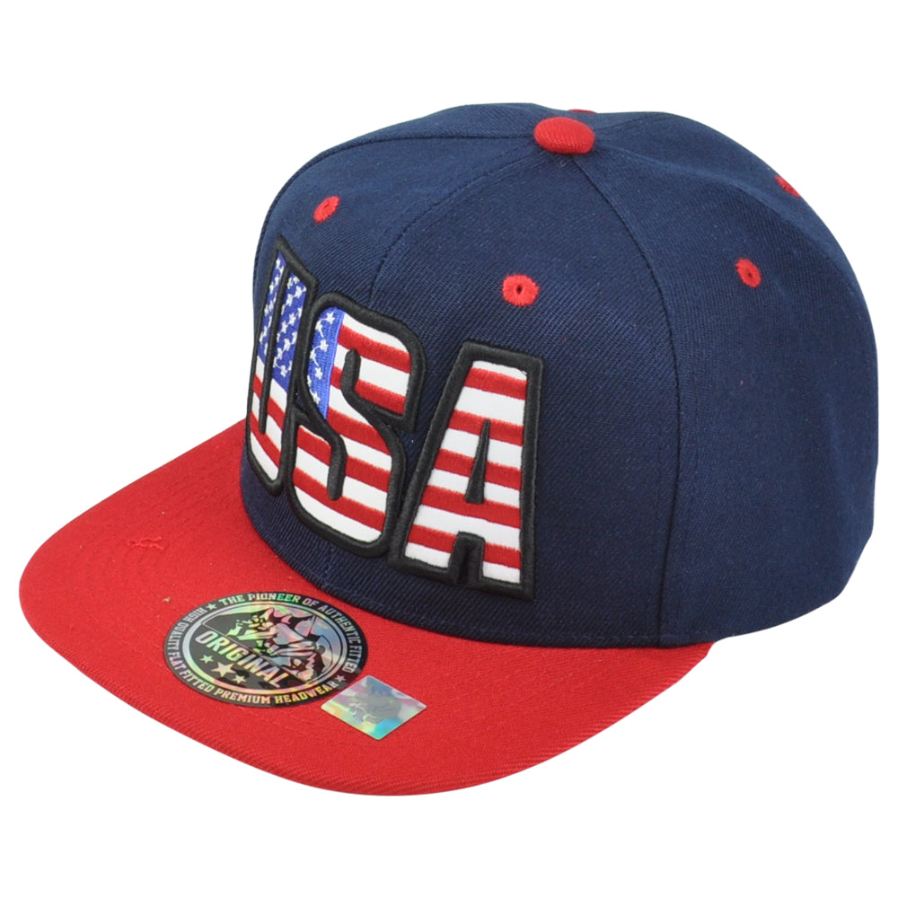 United States USA Flag Logo American Patriotic Navy Red Snapback Adults Hat Cap