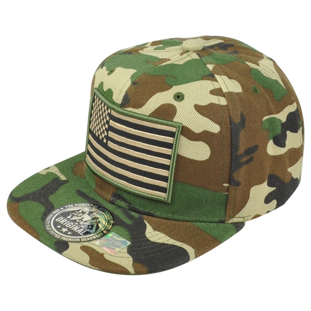 United States USA Flag Patch Military Camo Snapback American Flat Bill Hat Cap