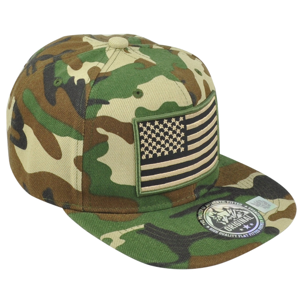 United States USA Flag Patch Military Camo Snapback American Flat Bill Hat Cap