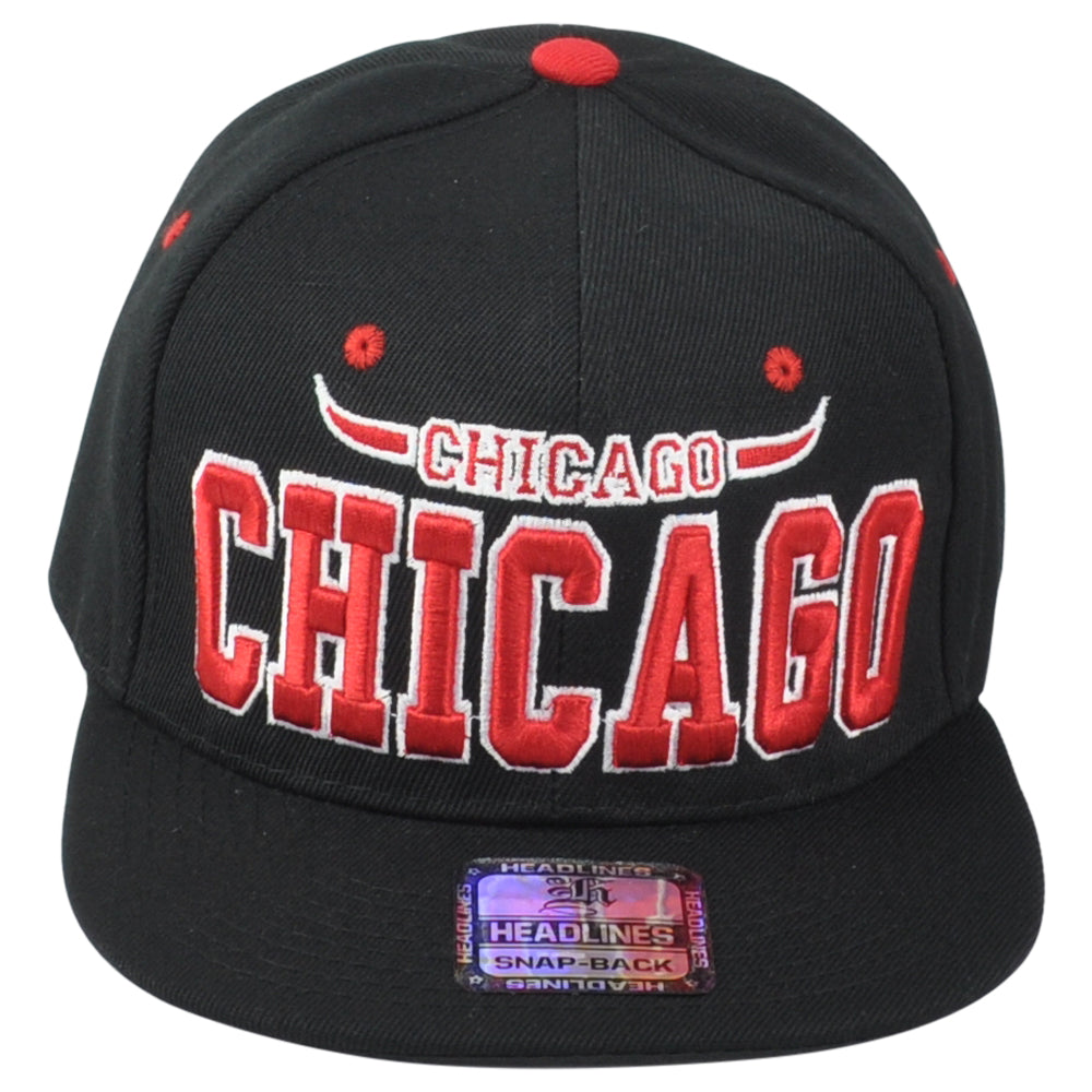 Chicago Illinois Windy City Horns Black Snapback Adjustable Adults Men Hat Cap