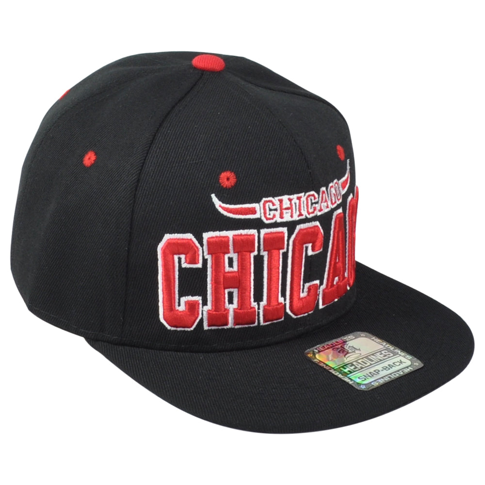 Chicago Illinois Windy City Horns Black Snapback Adjustable Adults Men Hat Cap