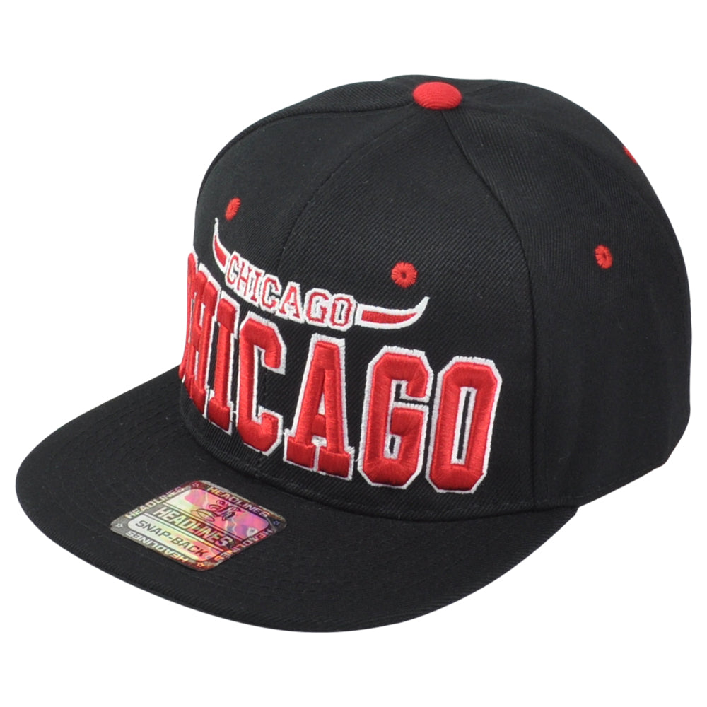 Chicago Illinois Windy City Horns Black Snapback Adjustable Adults Men Hat Cap