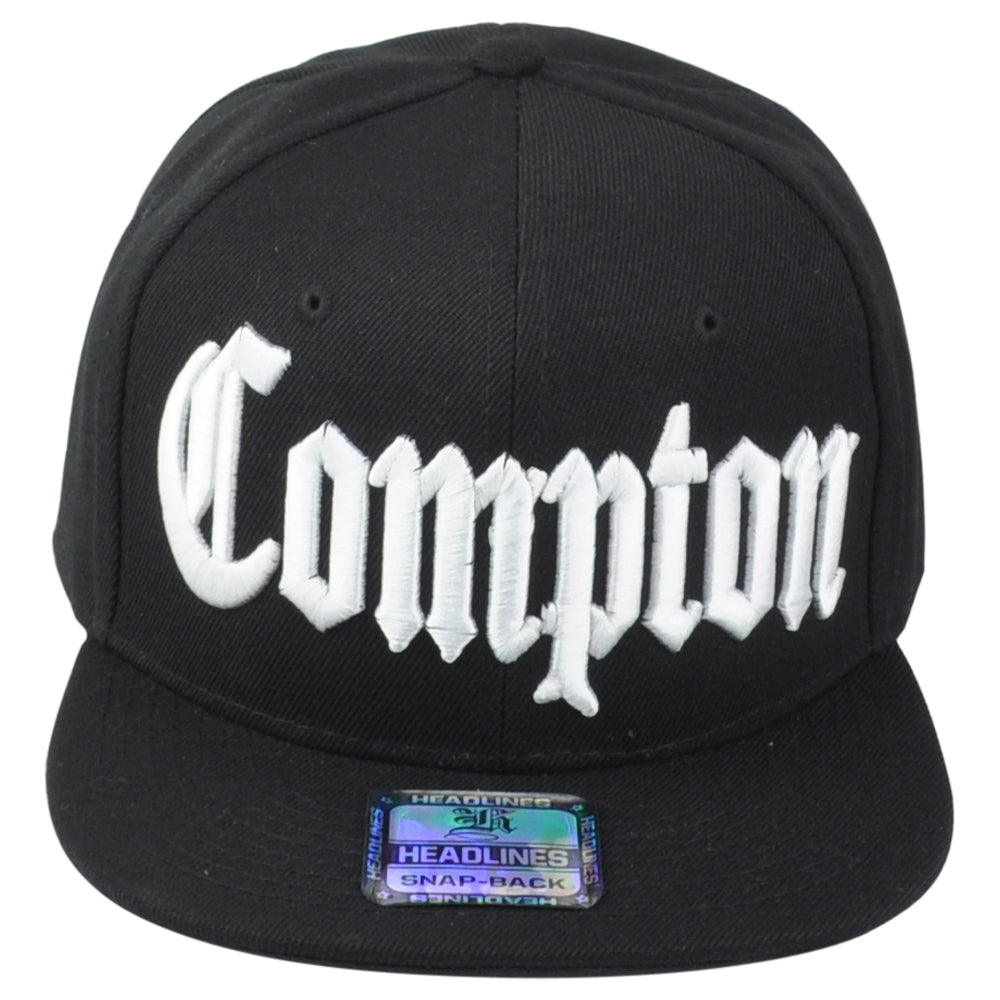 Compton City Los Angeles Cali Black Snapback Flat Bill Adjustable Adult Hat Cap
