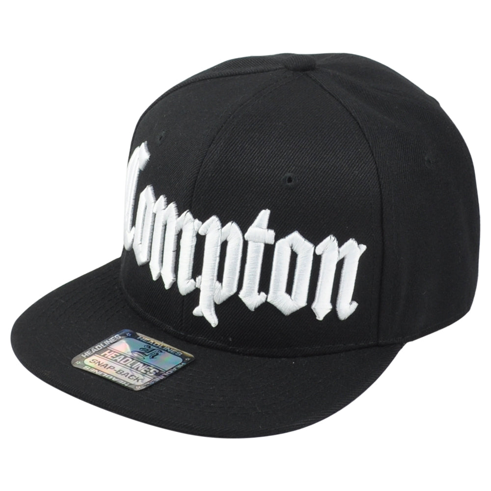 Compton City Los Angeles Cali Black Snapback Flat Bill Adjustable Adult Hat Cap