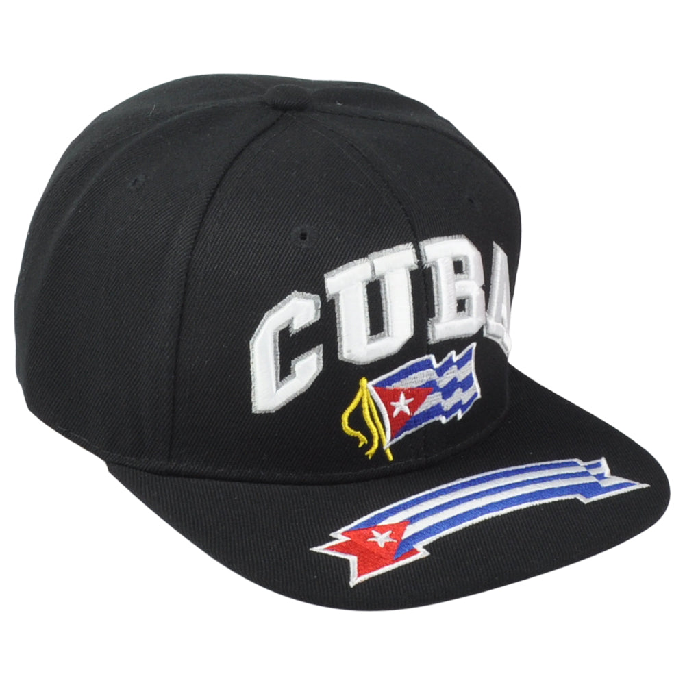 Cuba Central America Country Black Snapback Flat Bill Adjustable Adult Hat Cap