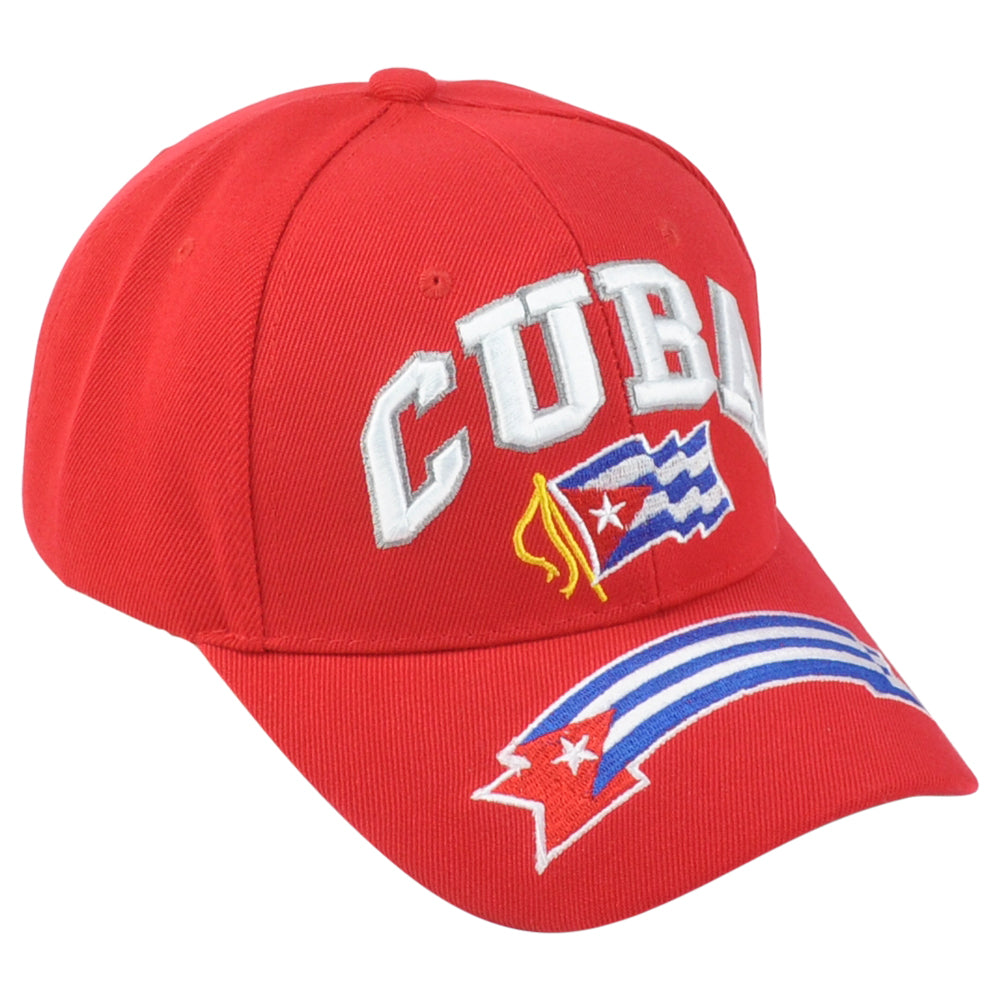 Cuba Central America Country Red Flag Curved Bill Adjustable Adults Men Hat Cap
