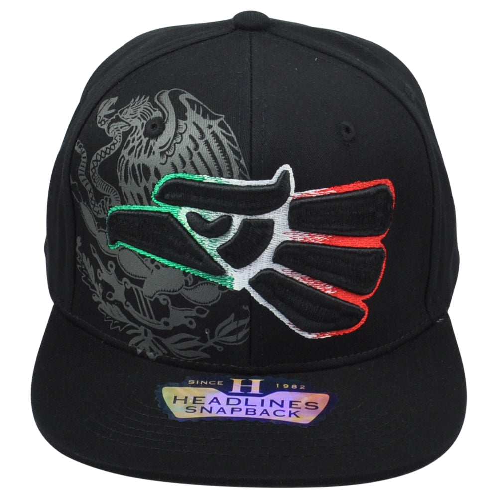 Mexico America Country Eagle Shield Black Snapback Flat Bill Adult Men Hat Cap