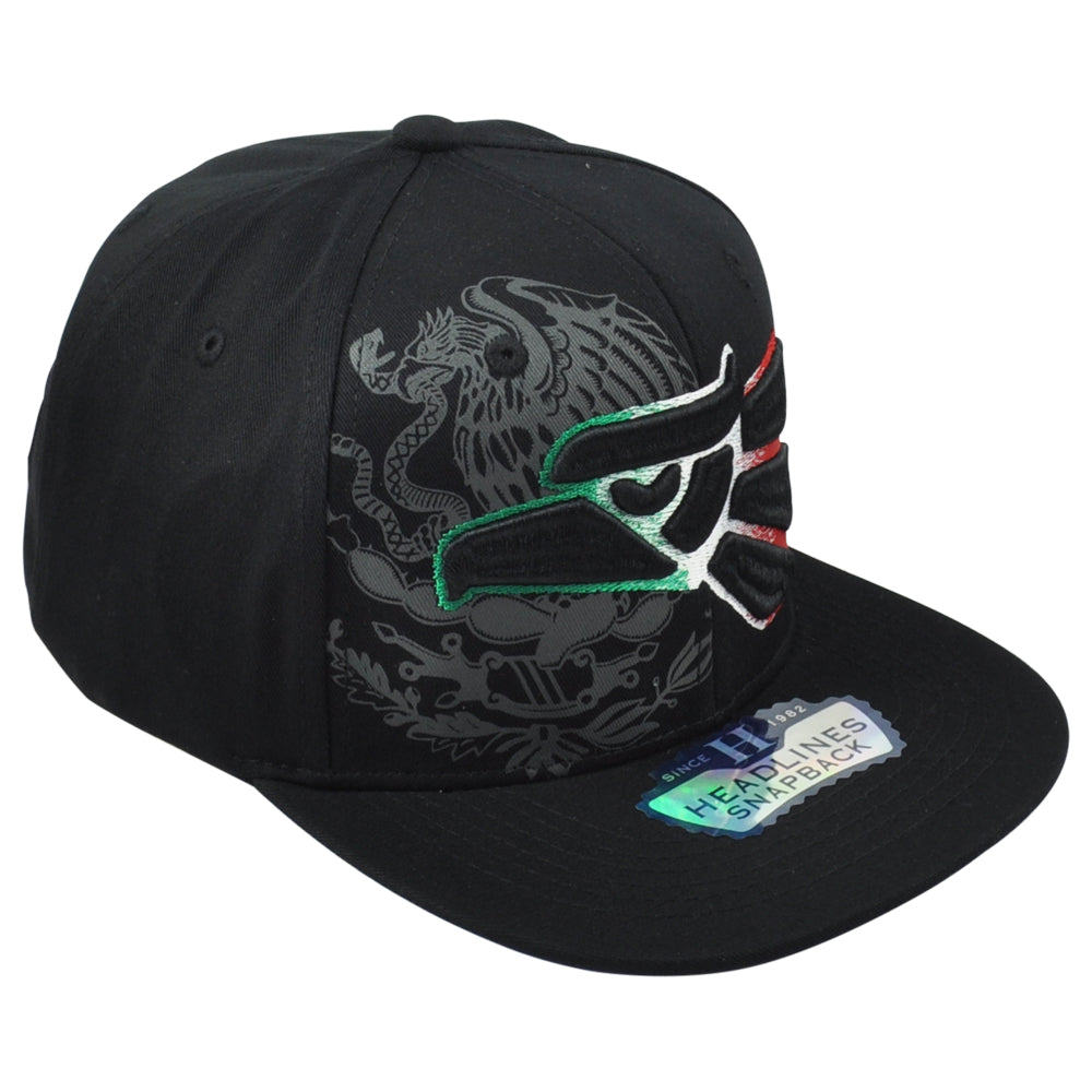 Mexico America Country Eagle Shield Black Snapback Flat Bill Adult Men Hat Cap