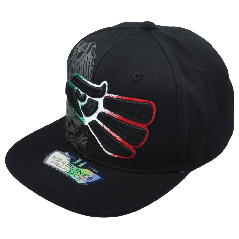 Mexico America Country Eagle Shield Black Snapback Flat Bill Adult Men Hat Cap