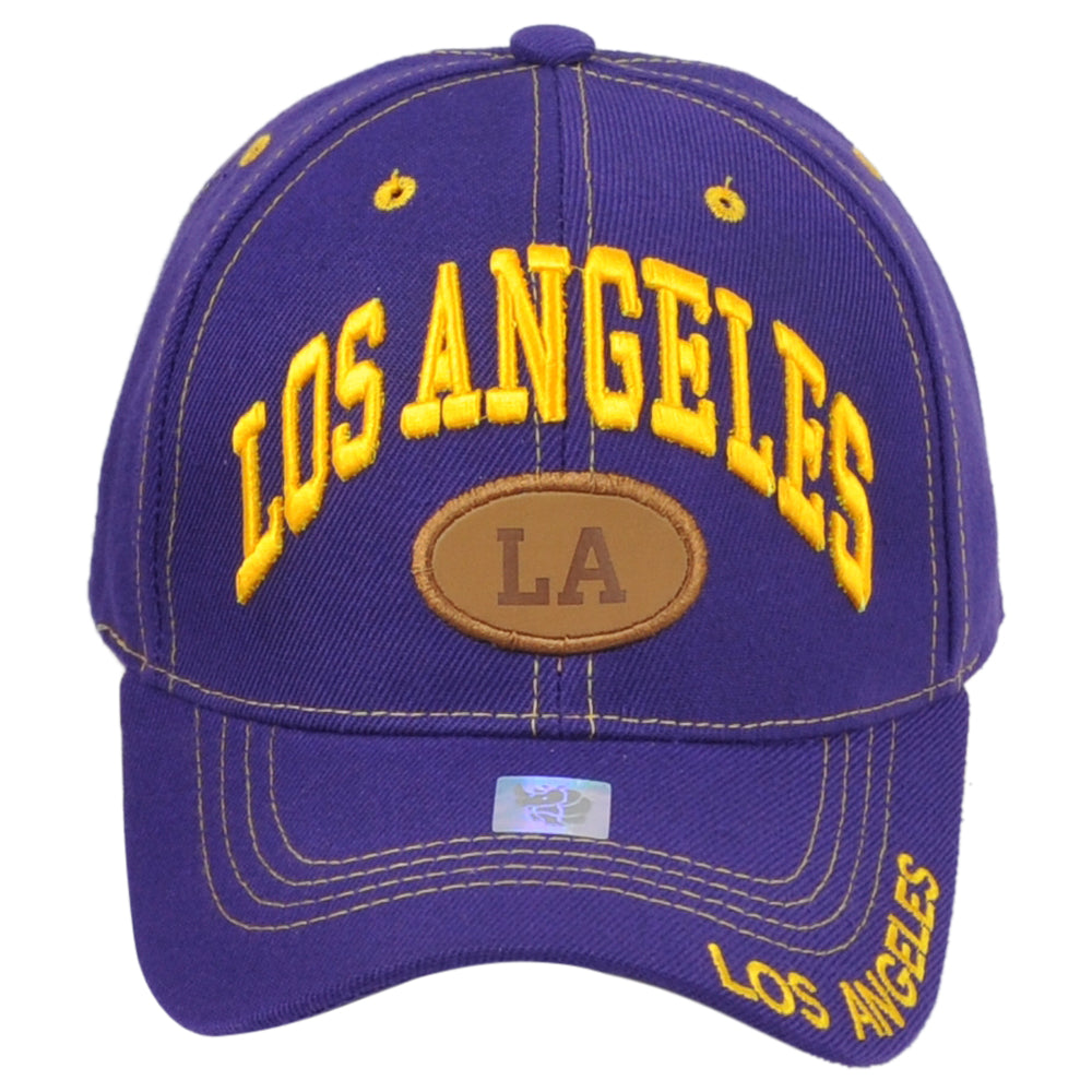 Los Angeles California USA Purple Yellow Curved Bill Adjustable Adults Hat Cap