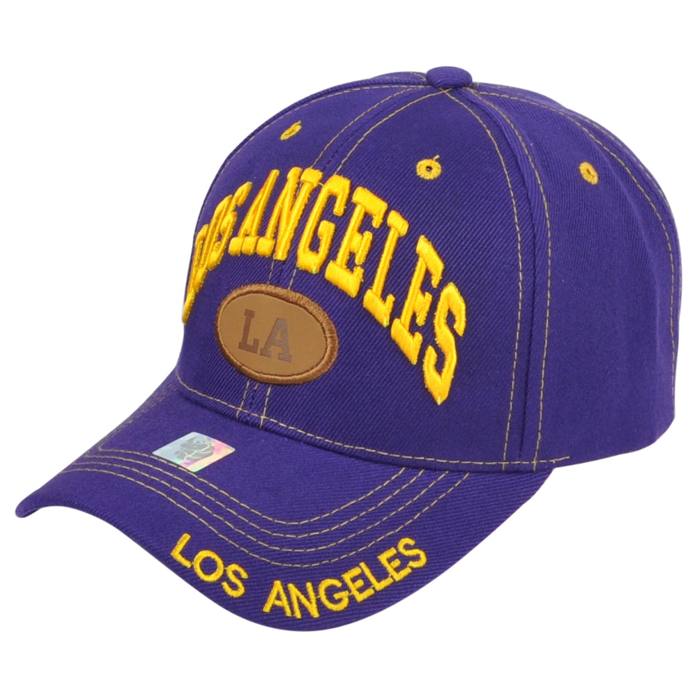 Los Angeles California USA Purple Yellow Curved Bill Adjustable Adults Hat Cap