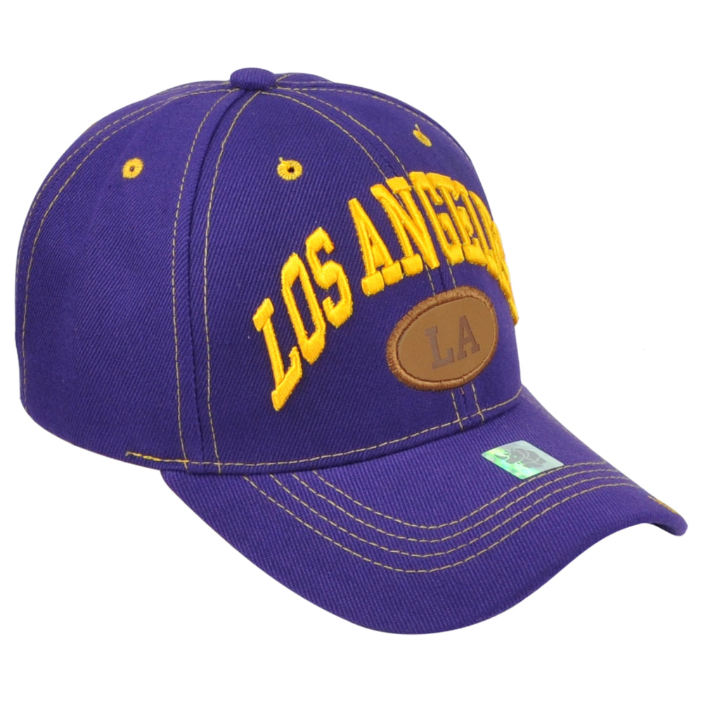 Los Angeles California USA Purple Yellow Curved Bill Adjustable Adults Hat Cap