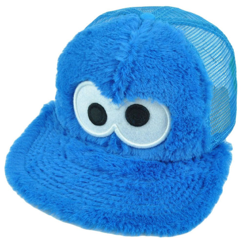 123 Sesame Street Cookie Monster Fuzzy Tv Show Snapback Hat Cap Blue Mesh Youth