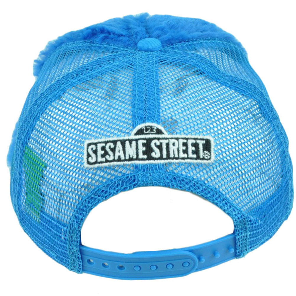123 Sesame Street Cookie Monster Fuzzy Tv Show Snapback Hat Cap Blue Mesh Youth
