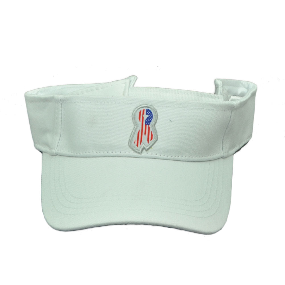 United States Ribbon Flag USA White Sun Visor Hat Curved Bill Adjustable America