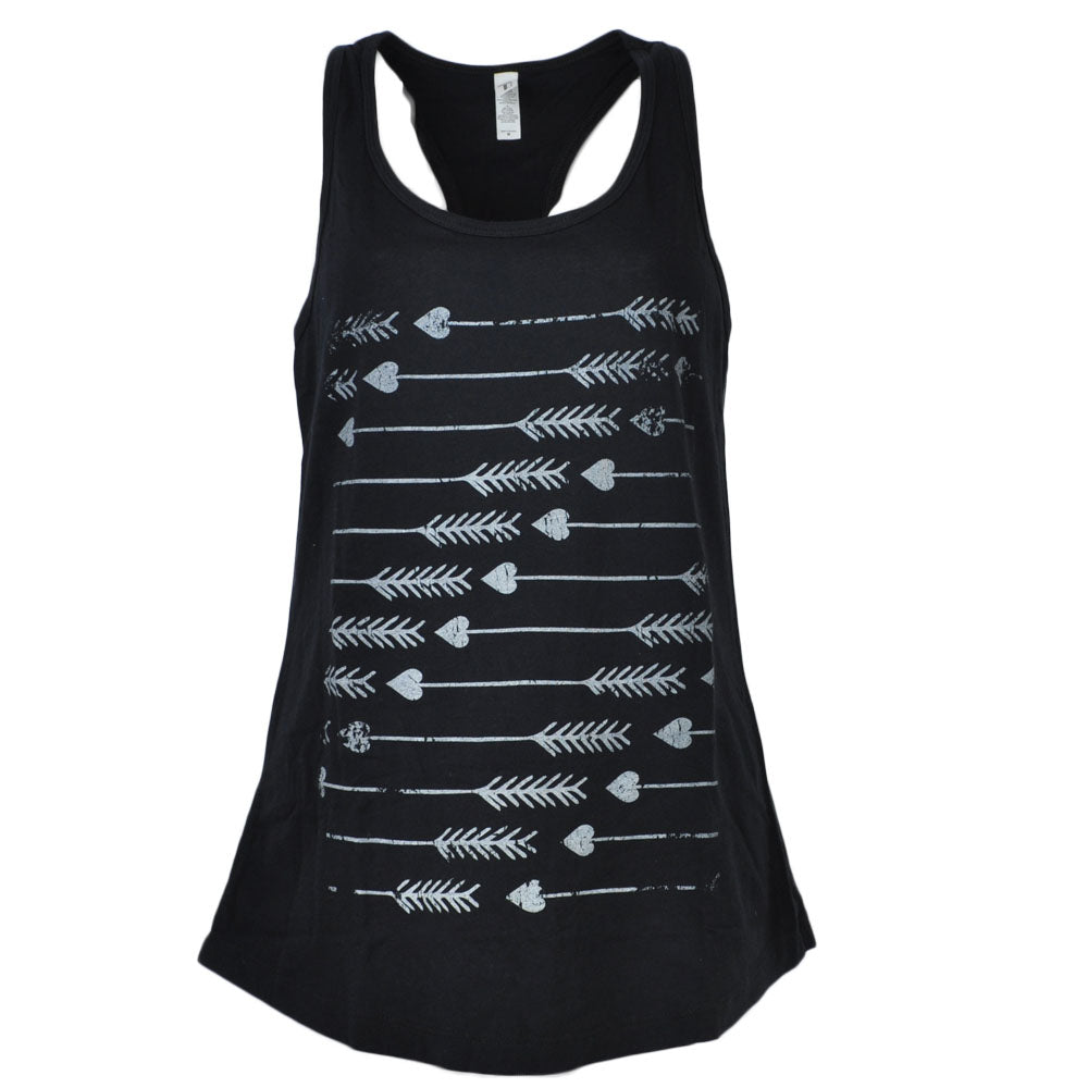 Cupid Arrow Heart Love Couple Crew Neck Tank Top Tee Womens Ladies Black
