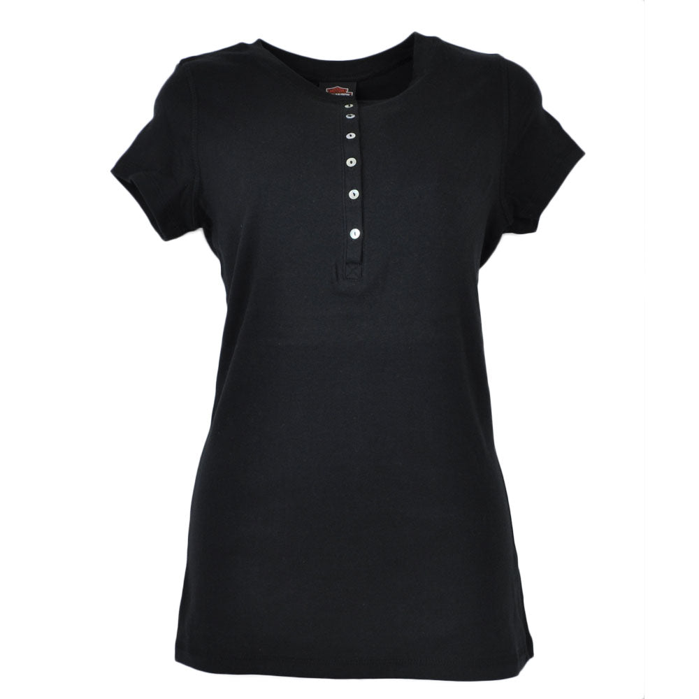 Harley Davidson Motor Cycles Blank Buttons Tshirt Tee Womens Ladies Black