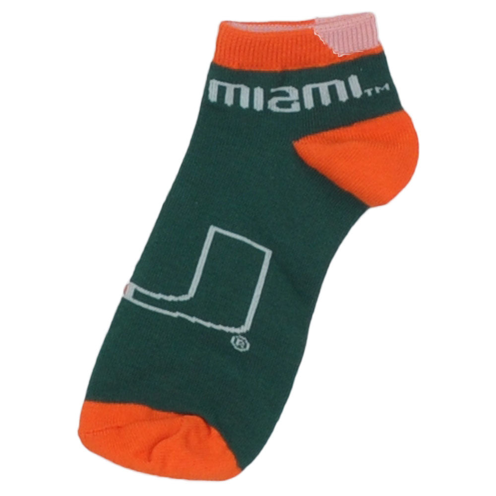 NCAA Miami Hurricanes Green Orange Crew Socks Mens Shoe Size 6-11 Sports
