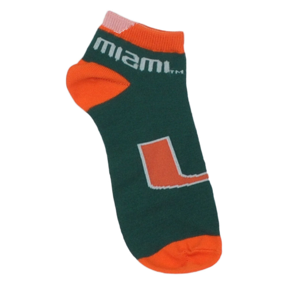 NCAA Miami Hurricanes Green Orange Crew Socks Mens Shoe Size 6-11 Sports