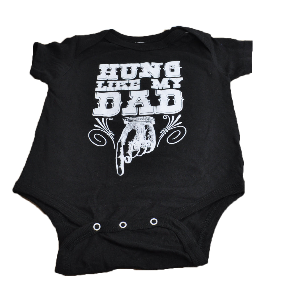 Hung Like My Dad Authentic Spencers Funny Novelty Fashion Baby BodySuit Black