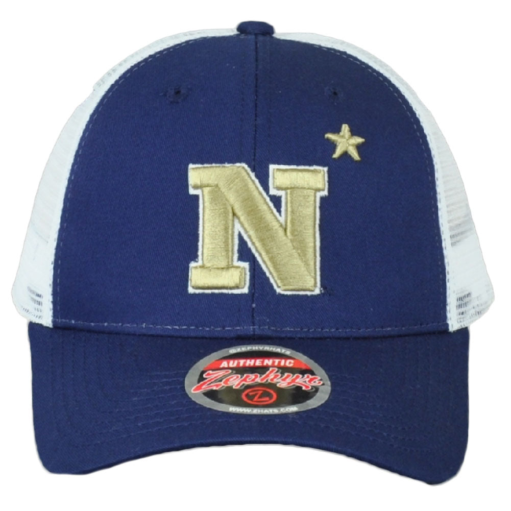 NCAA Zephyr Navy Midshipmen Mesh Two Tone Curved Bill Adjustable Snapback Hat Ca
