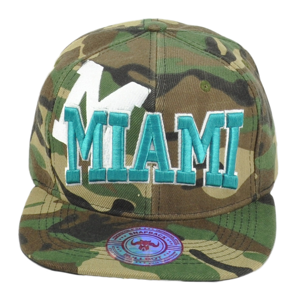 Miami City Florida USA Camo Turquoise Flat Bill Snapback Adjustable Adul Hat Cap
