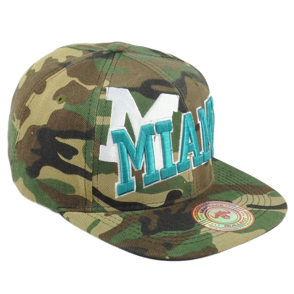 Miami City Florida USA Camo Turquoise Flat Bill Snapback Adjustable Adul Hat Cap
